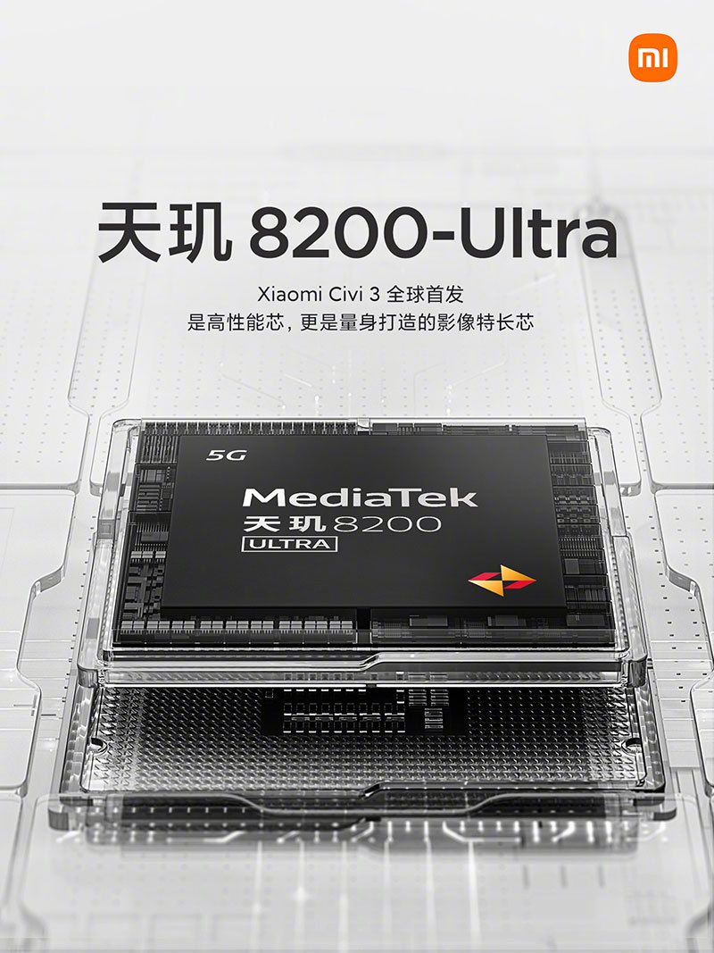 Подтверждено, что Xiaomi Civi 3 будет оснащён чипом MediaTek Dimensity 8200
